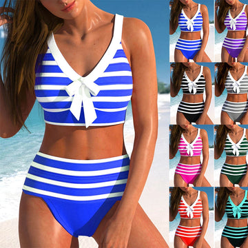 Sexy Skincare Summer New High Elastic Bikini Set Striped Two Piece Set with Women's Beach Swimsuit S-6XL