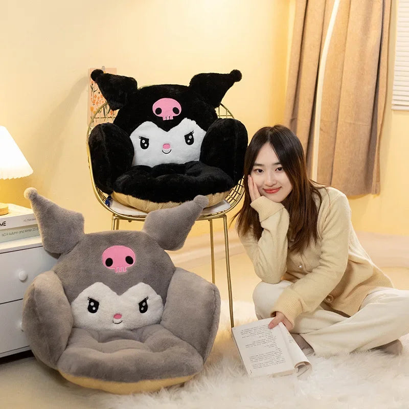 Sanrio Cartoon Cinnamoroll Winter Plush Half Surrounded Black Kuromi Cushion Backrest Dormitory Office Non-slip Chair Cushion