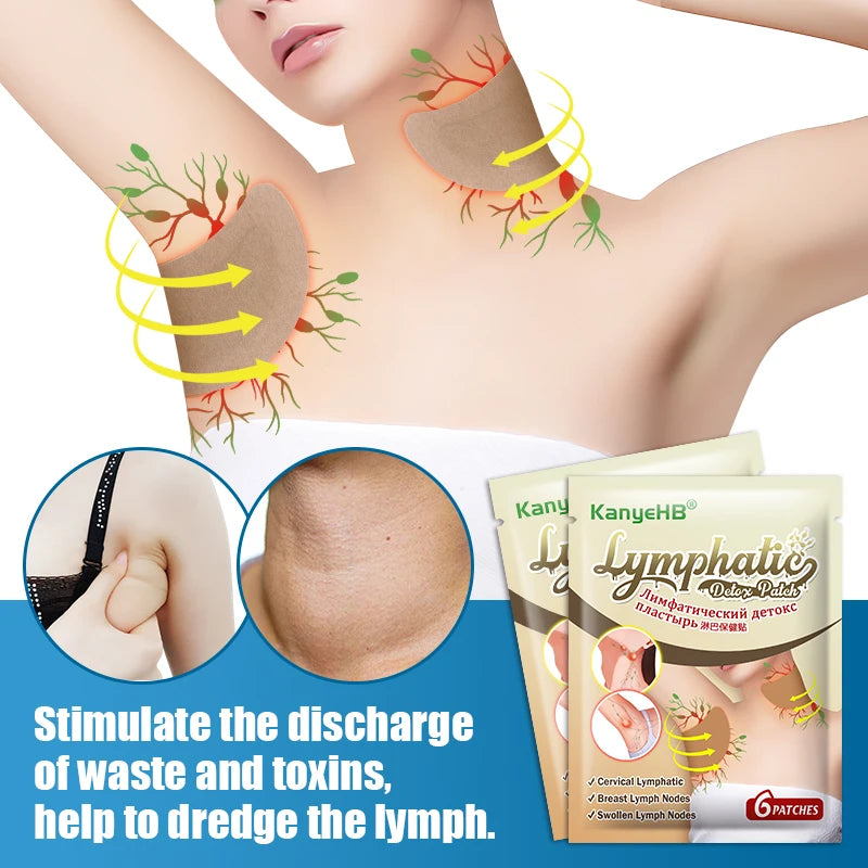 6pcs=1bag Lymphatic Drainage Patch Armpit Lymph Gland Lymph Node Swelling Pain Relief Plaster Neck Lymphatic Detox Pads W017