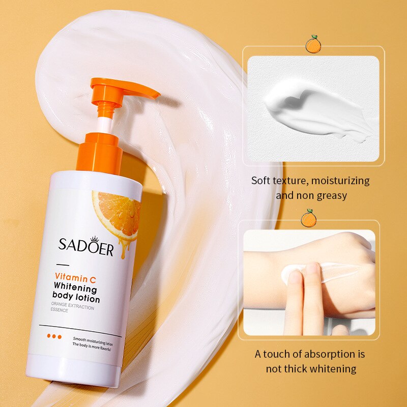 SADOER Vitamin C Body Lotion Whitening Orange Essence Creams Moisturising Leg Arm Back Body Skin Care Cream