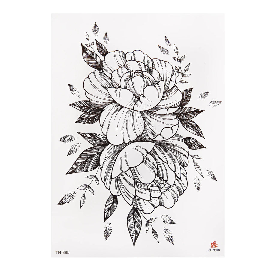 Waterproof Temporary Tattoo Sticker Flower Pattern Design Full Flower Arm Body Art Large Tattoo Sticker Black Roses 1PC