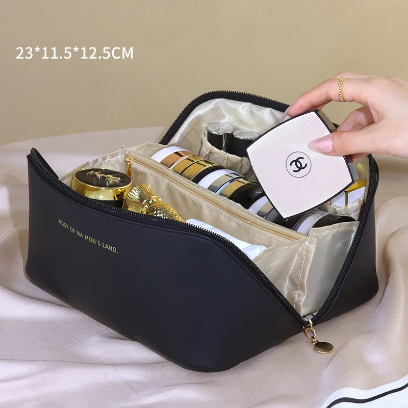 Leather Large Capacity Travel Cosmetic Bag Portable Women Makeup Case Waterproof Multifunctional Toiletry Organizer Storage Bag