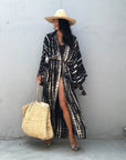 Boho Stripe Tie Dye Swimsuit Cover Up with Belt Cardigan Dress