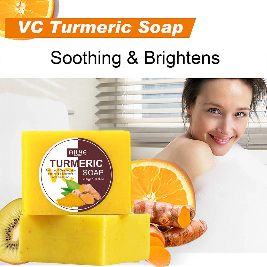 AILKE Natural Turmeric Soap for Face Body Lighten Brighten Skin Tone