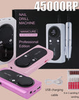 USB Rechargeable Nail Drill Manicure Machine Professional Nail Care 45000RPM