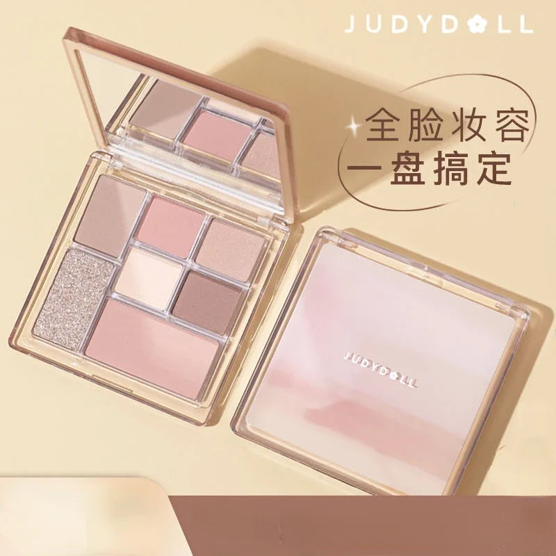 JUDYDOLL 7 Colors Eyeshadow Palette Blush Highlighting and Contouring Delicate Matte Pearlescent Gliter for Eyes Makeup