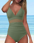 Split Swimsuit Summer Swimwear Solid Color High Waisted Bathing Bikini Set