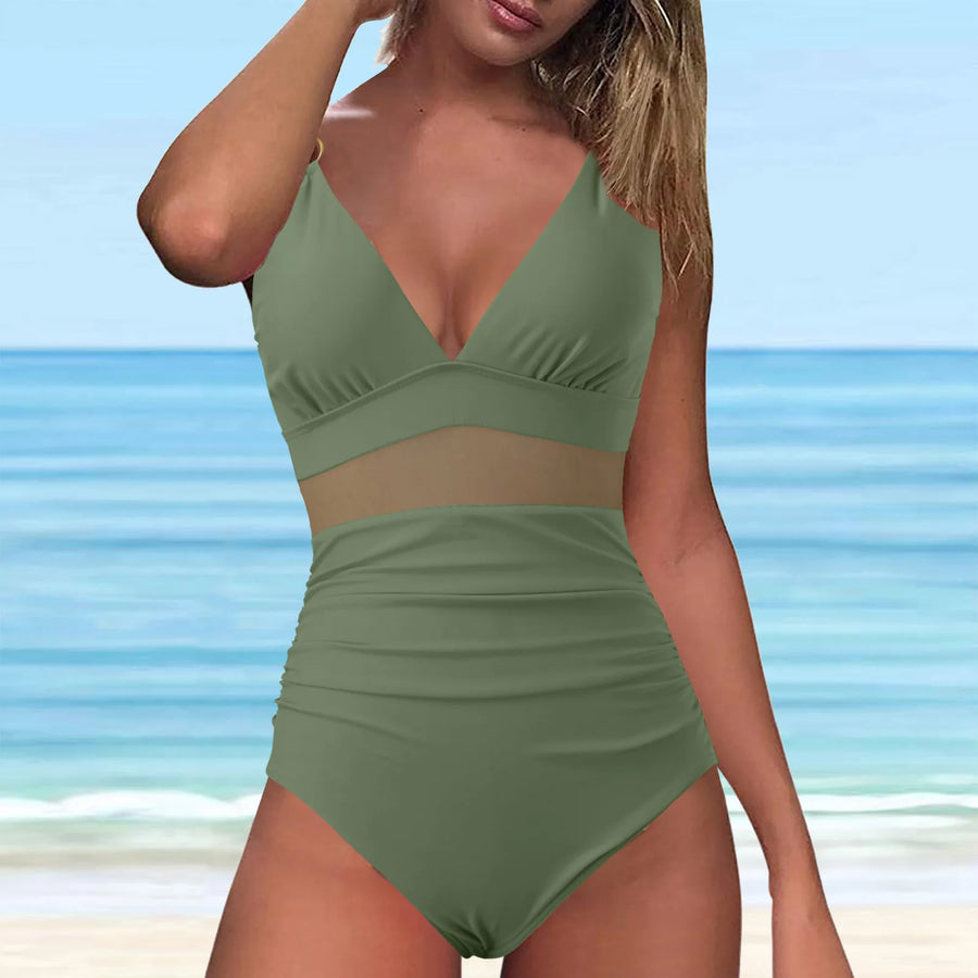 Split Swimsuit Summer Swimwear Solid Color High Waisted Bathing Bikini Set