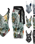 Womens V Neck Flower Printed Swimsuit Apron