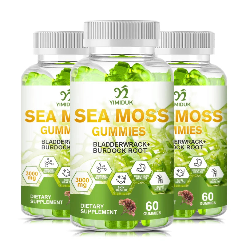 Organic Sea Moss Gummies Bladderwrack Skin Joint Health Immune Support Gut Cleanse Thyroi