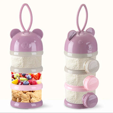 3/4-Layer Bear Style Portable Baby Food Storage Box: Multiple Openings, Cartoon Cereal and Infant Milk Powder Container, Toddler Snack Container