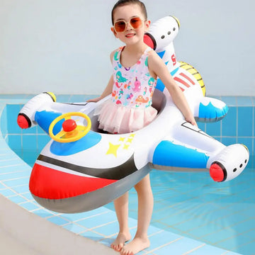 Kids Airplane Infant Float Pool Swimming Ring: Inflatable Circle Baby Seat with Steering Wheel, Summer Beach Party Pool Toy