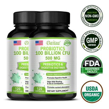 Organic Probiotic Capsule Supplement 100 Billion CFU 500mg Probiotic Nutrition Digestion and Gut Health for Adults Men and Women