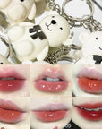 Water Light Stain Lip Gloss Mirror Glass Lipstick Cute Bear Keychain Lip Glazes Long-lasting Waterproof Matte Lip Tint Cosmetics