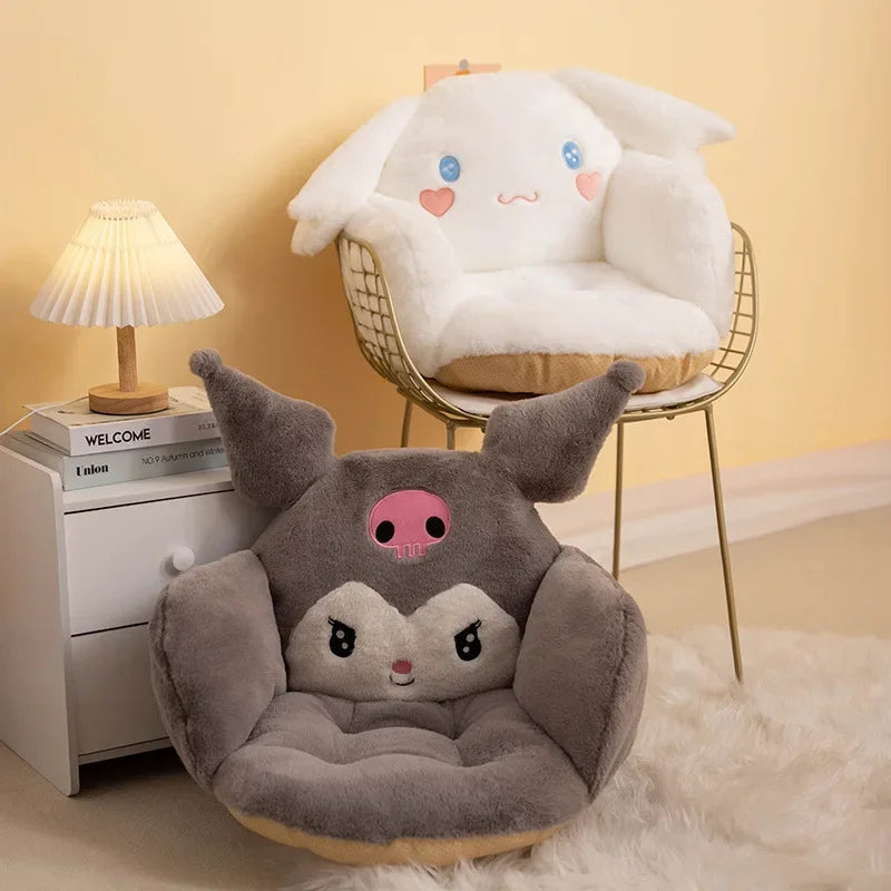 Sanrio Cartoon Cinnamoroll Winter Plush Half Surrounded Black Kuromi Cushion Backrest Dormitory Office Non-slip Chair Cushion