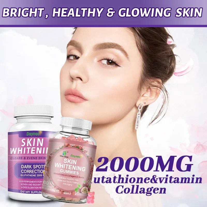 Skin Whitening Gummies Glutathione Collagen & Biotin Hydrated Youthful Skin Glow and Sport  Anti-Aging 2000mg