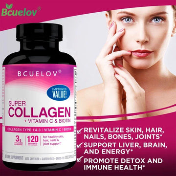 Super Collagen Vitamin C & Biotin For Health Skin, Hair, Beautiful Skin & Nail Support 120 Capsules