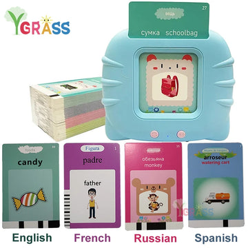 Educational Talking Flash Cards: Learn Russian, Spanish, French, and English Languages with Audio Books for Kids - Ideal Gift