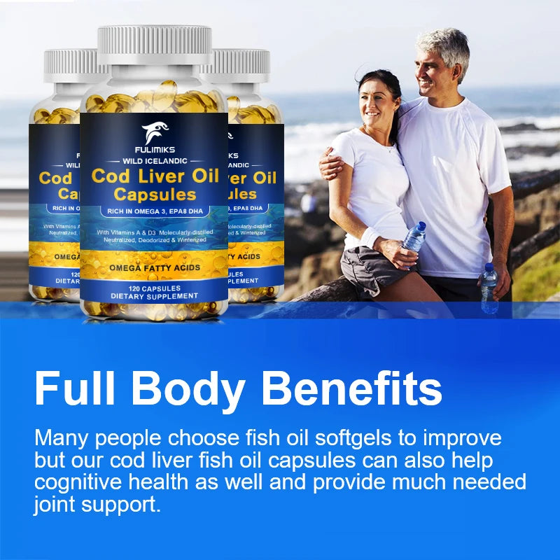 Wild Icelandic Cod Liver Oil Capsules Rich In Omega 3, EPA8 DHA Omega Fatty Acids High Potency 120 Capsules