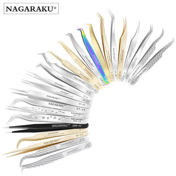 NAGARAKU Stainless Steel Eyelash Extension Tweezers: Makeup Tool for Accurate 3D Eyelash Application