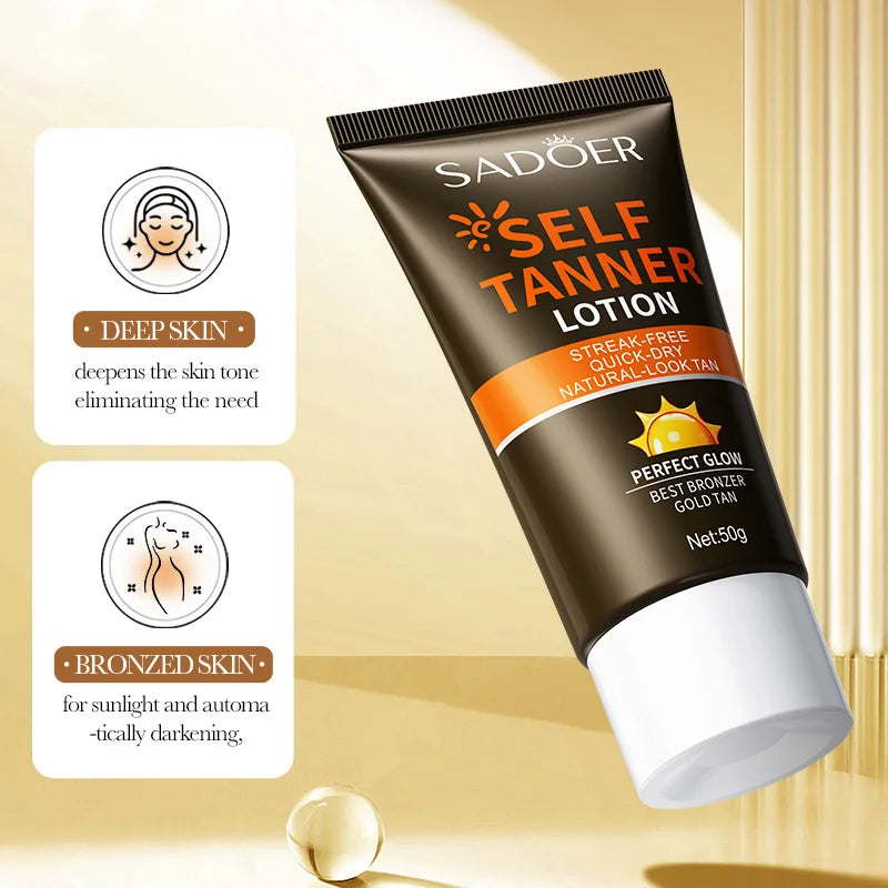 Sadoer Self Tanner Lotion Quick Dry Prefect Glow Gold Tenfor Body 50g