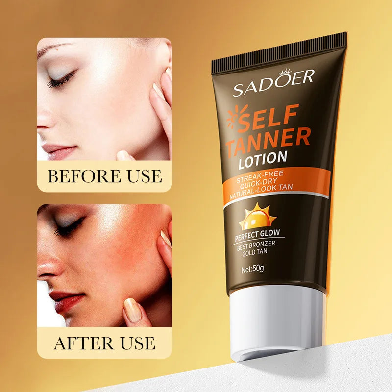 Sadoer Self Tanner Lotion Quick Dry Prefect Glow Gold Tenfor Body 50g