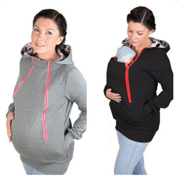 Baby Carrier Hoodie Jacket: Maternity Clothes for Autumn/Winter, Kangaroo Carry Baby Sweatshirt with Hood, Warm and Thick Overcoat Outwear