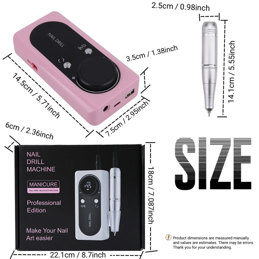 USB Rechargeable Nail Drill Manicure Machine Professional Nail Care 45000RPM