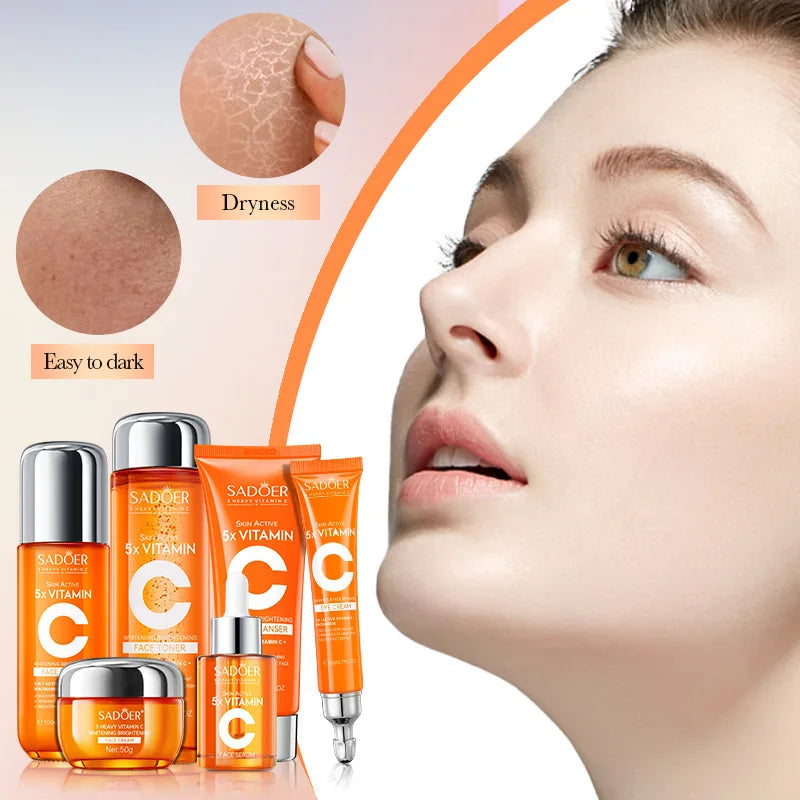 Vitamin C Face Skin Care Set  - Whitening Face Cream , Dark Spots Serum,  Eye Cream,  Toner,  Facial Cleanser,  Moisturizing Kit