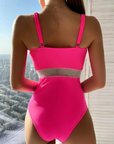 Contrast Mesh Push Up Swimsuit One Piece Sexy Swimwear Women Underwire Bathing Suit