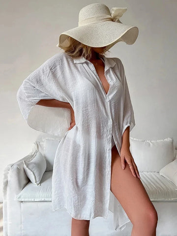 Sexy Beach Cover Up Outing Women Clothing Shirt Dreses Swimwear Oversized Covers Swimsuit Blouse Beachwear