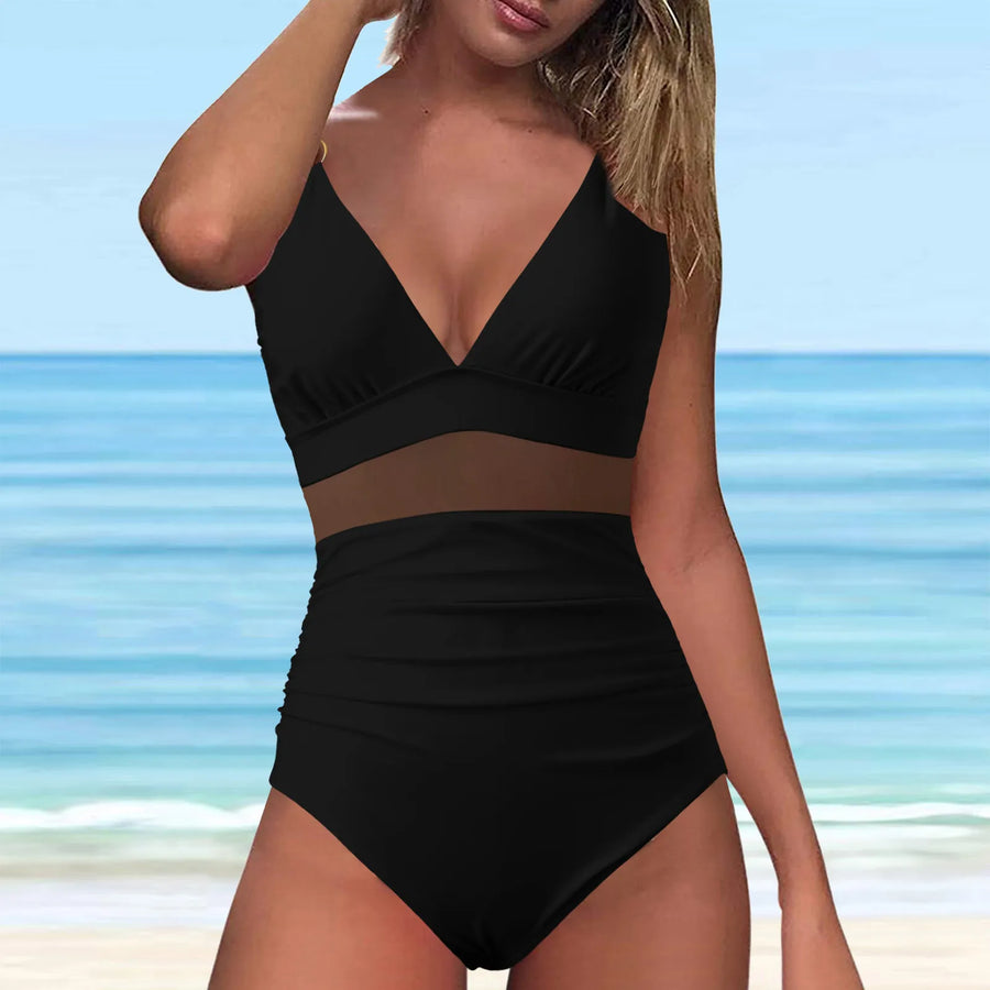 Split Swimsuit Summer Swimwear Solid Color High Waisted Bathing Bikini Set