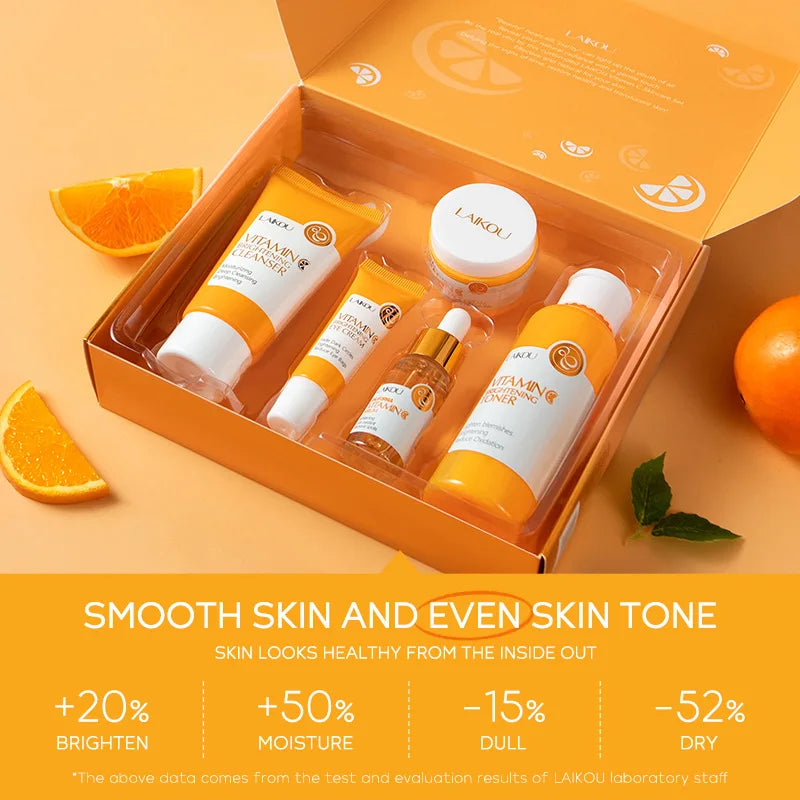 Vitamin C Skincare Set Moisturizing Face Serum Eye Cream 5Pcs