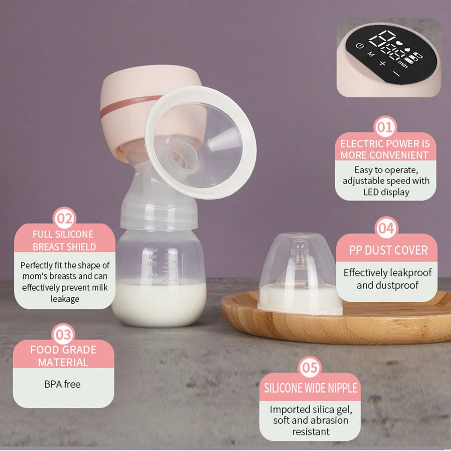 Portable Electric Breast Pump with LED Screen - Low Noise, BPA-Free, Includes 180ml Milk Bottle