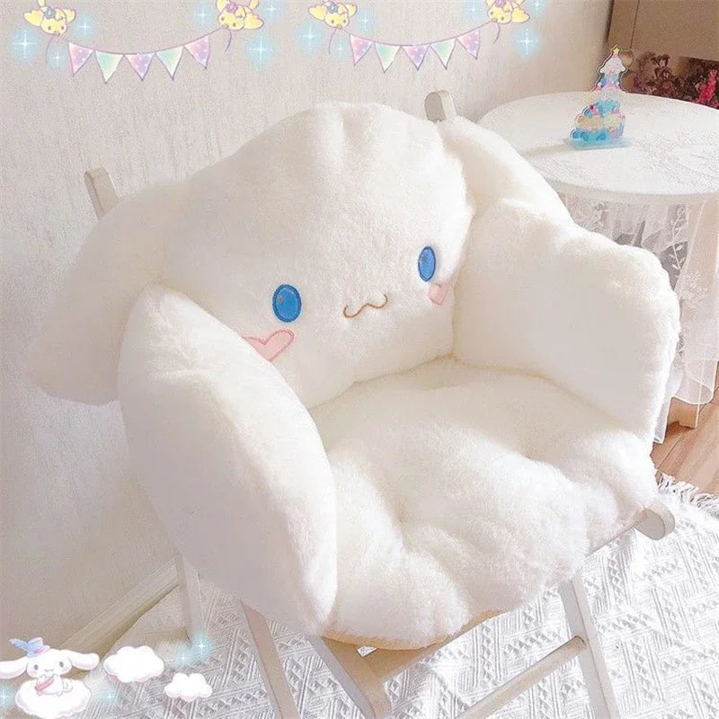 Sanrio Cartoon Cinnamoroll Winter Plush Half Surrounded Black Kuromi Cushion Backrest Dormitory Office Non-slip Chair Cushion