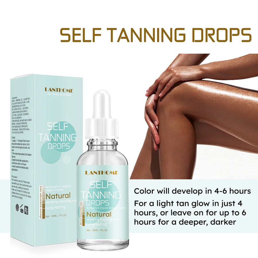 Natural LANTHOME Self-Tanning drops with Face Tan Drops: Dark Self-Tanning Serum for Face and Body 30ml