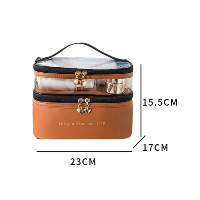 FUDEAM Waterproof PVC Women Cosmetic Bag Portable Traveling Leather Toiletries Organize Storage Make Up Case Transparent Handbag