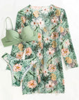 Floral Print Bikini Set Women Low Waist Long Sleeve Cover Up Summer Beach Swimwear