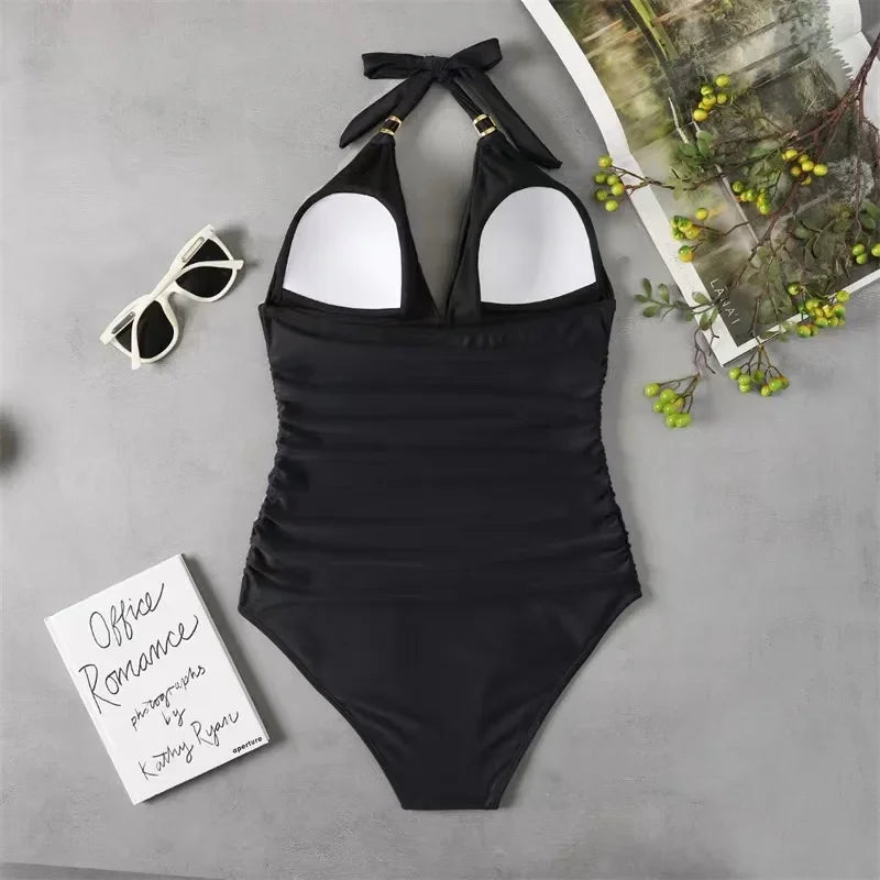 One Piece Swimsuit New Summer Swimwear Push Up Plus Size Bikini Solid Bathing Suits Beachwear Monokini Swimsuit Woman