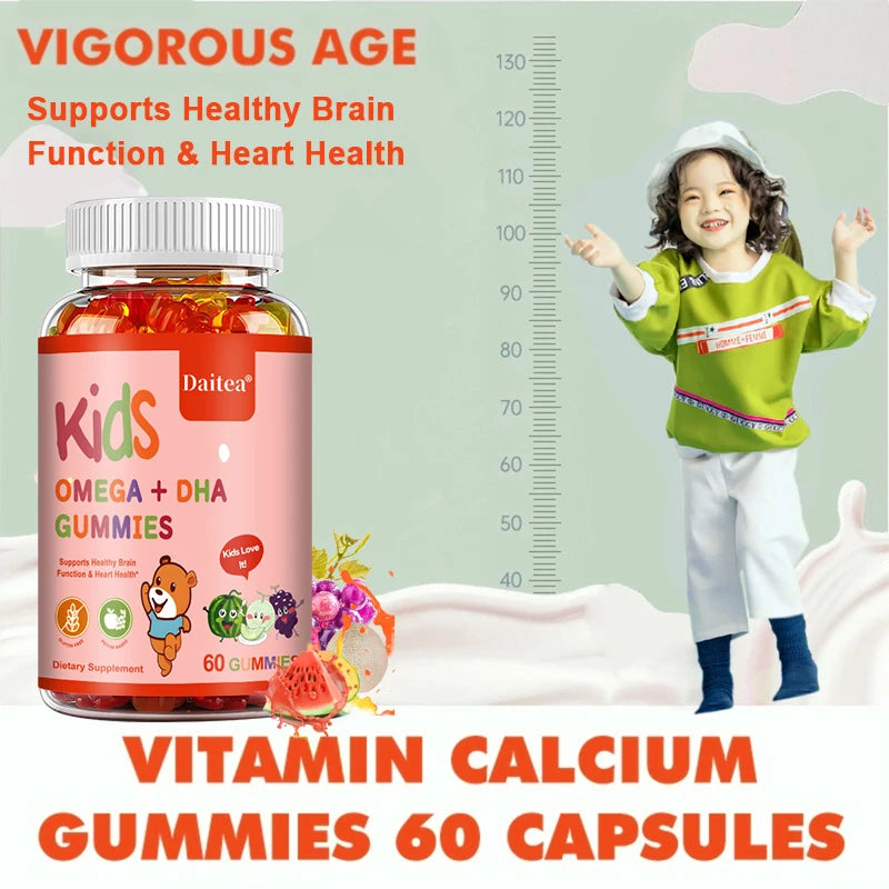 Kids Gummies with Omega DHA Vitamin C Supports Brain Function Vision and Heart