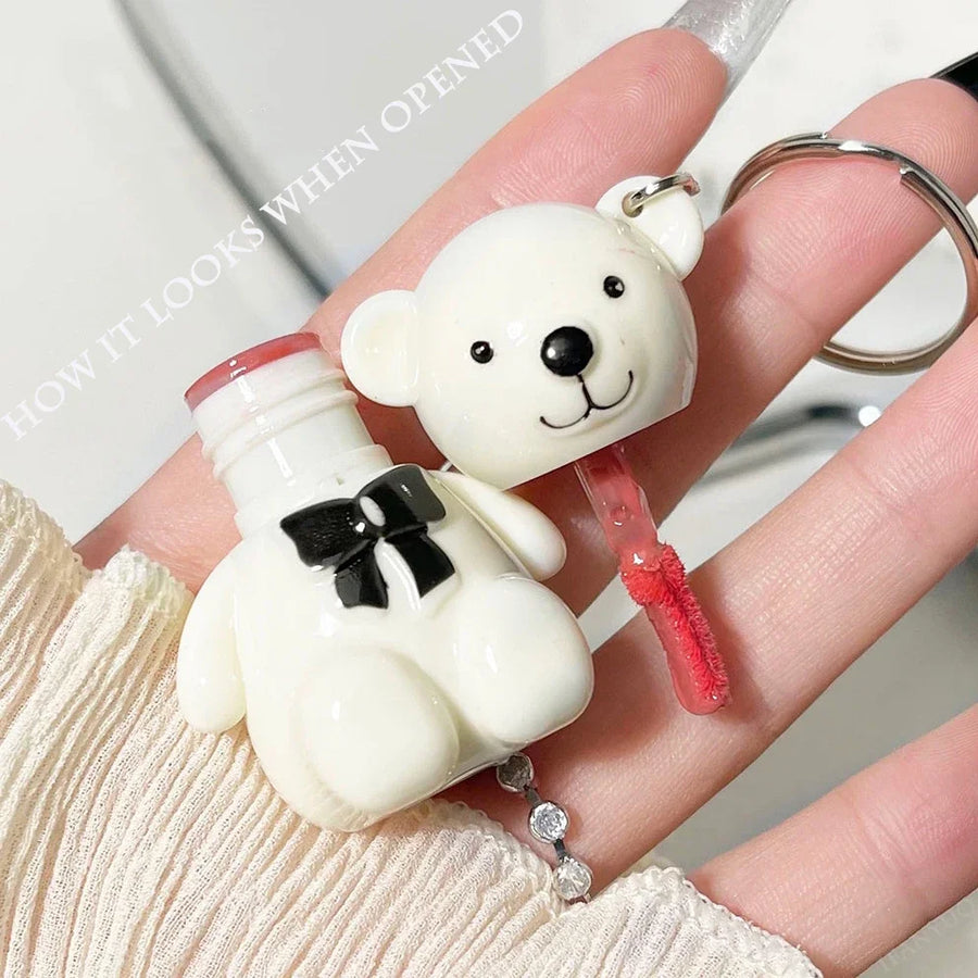 Water Light Stain Lip Gloss Mirror Glass Lipstick Cute Bear Keychain Lip Glazes Long-lasting Waterproof Matte Lip Tint Cosmetics