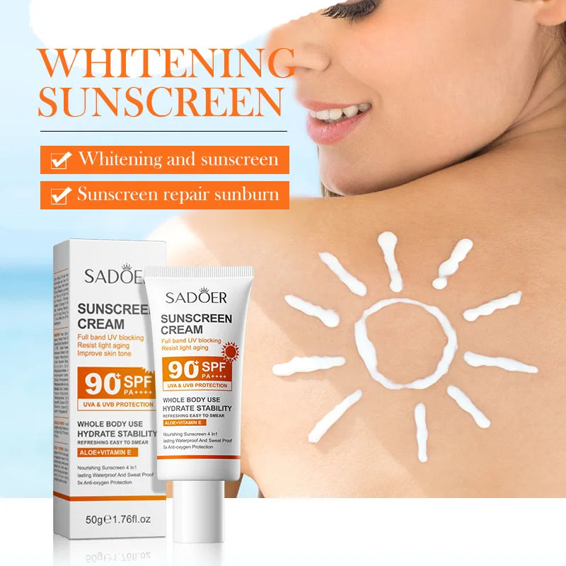 SADOER Spf 90+ Sunscreen For Face Whole Body Use Protector Solar UV Resistant Repairing Solar Blocker Facial Sunscreen