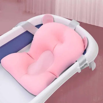 Baby Bath Support Seat Mat: Newborn Foldable Shower Cushion, Floating Security Water Pad with Adjustable Bathtub Support