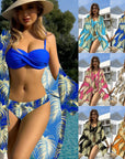 Sexy Bikini 3 Piece Set Solid Top Low Waisted Bottom With Long Sleeved Women Summer Beachwear