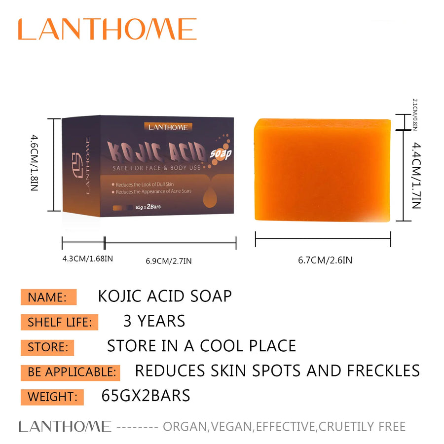 2x65g Lanthome Kojic Acid Dark Spot Freckle Remover Soap Bars Retinol Anti Aging Whitening Hand Make Brighten Soap For Underarm