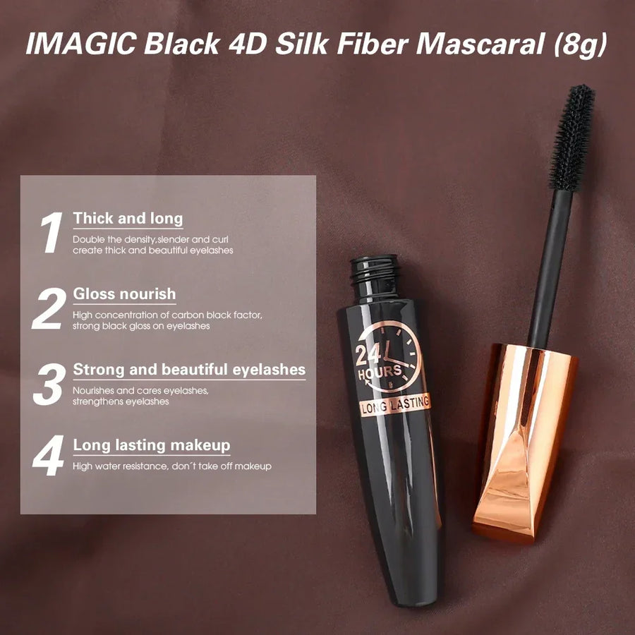 Waterproof Silk Fiber Lengthening Curling Long Lasting Black Silk Fiber Mascara Makeup Black