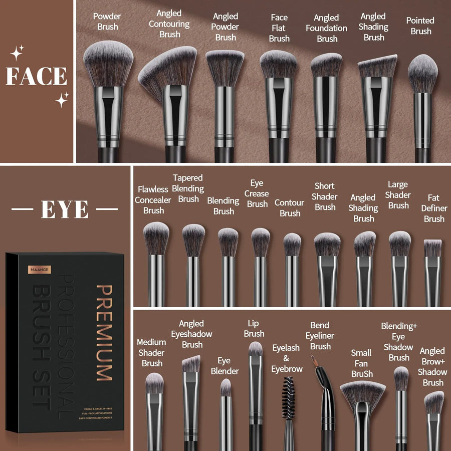 MAANGE Professional Gift Box 25 Pieces Makeup Brushes Kit For Face and Eye Beauty