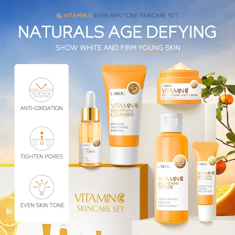 Vitamin C Skincare Set Moisturizing Face Serum Eye Cream 5Pcs