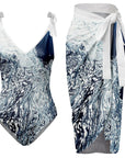 Womens V Neck Flower Printed Swimsuit Apron