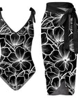 Womens V Neck Flower Printed Swimsuit Apron